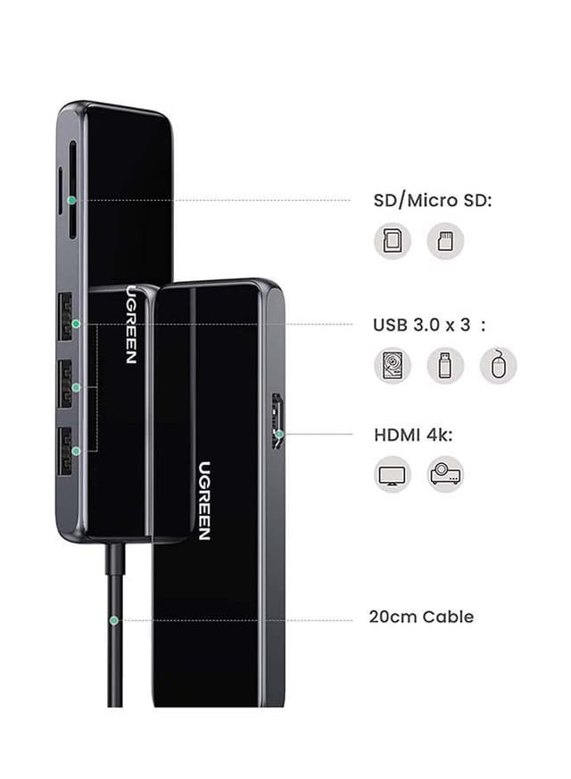 محول C Hub إلى اتش دي ام اي 6 In 1 Type C Hub To HDMI Adapter