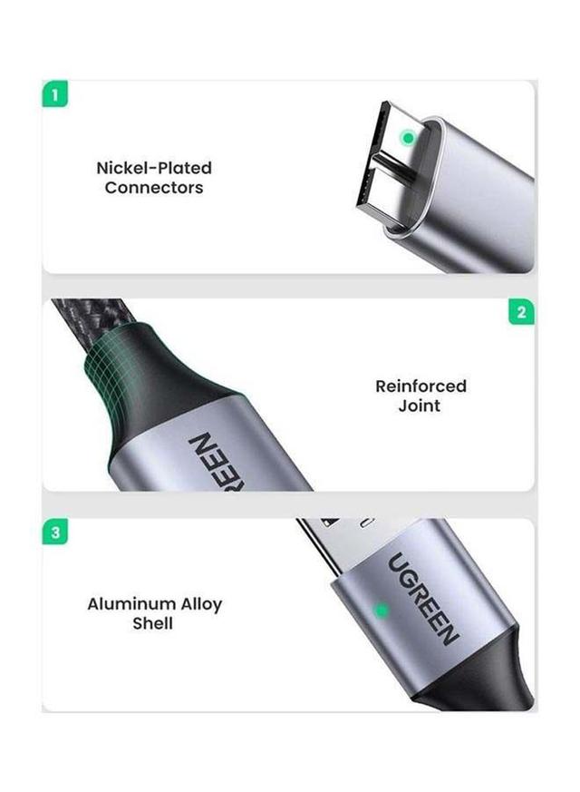 UGREEN Micro USB 3.0 Cable A Male to Micro B Cord Nylon Braided External Hard Drive Wire Compatible for Samsung Galaxy S5, Note 3, WD Camera, Hard Drive and More -2M black