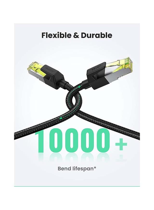 كيبل كات 7 - أسود UGREEN Ethernet Cable, Braided Cat 7 Gigabit Lan Network RJ45 Cord 10Gbps 600MHz High Speed Patch Wire F/FTP