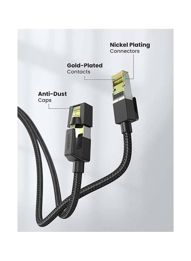 كيبل كات 7 - أسود UGREEN Ethernet Cable, Braided Cat 7 Gigabit Lan Network RJ45 Cord 10Gbps 600MHz High Speed Patch Wire F/FTP