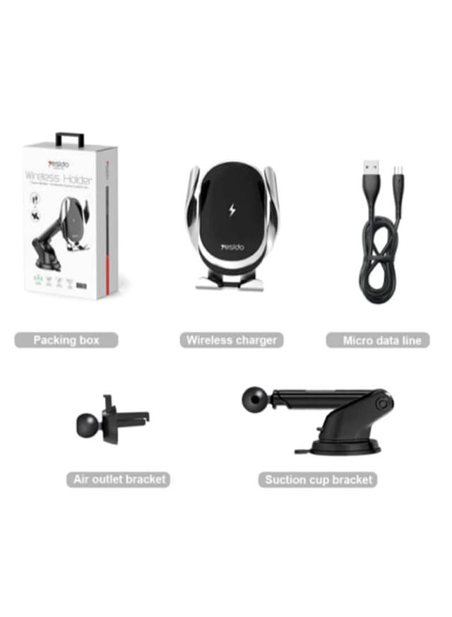 ميزات الشاحن اللاسلكي وهولدر سيارة شكل كوب أسود | C78 Wireless Suction-Cup Phone Holder