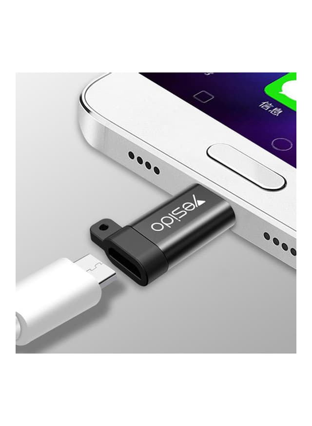 محول OTG صغير من Micro إلى Type-C أسود | Yesido Micro To Type-C Connecting Adapter