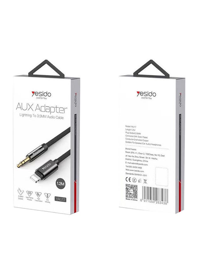Yesido Lightning To 3.5mm jack AUX Audio Cable For iphone Black