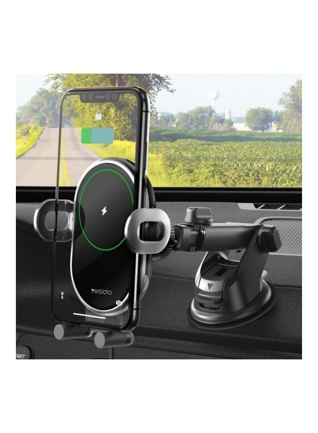 Yesido Wireless Car Mounted 10W Phone Holder Charger Black