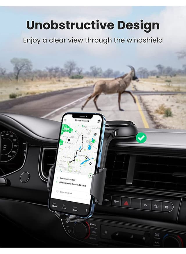 UGREEN Car Phone Holder Dashboard Phone Holder 360 Degrees Rotatable Car Phone Stand Mobile Stand for iPhone 13 Pro Pro Max Mini Galaxy Huawei and all 4.7-7.2'' Phone Black