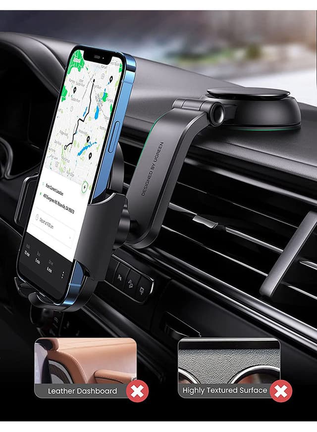 UGREEN Car Phone Holder Dashboard Phone Holder 360 Degrees Rotatable Car Phone Stand Mobile Stand for iPhone 13 Pro Pro Max Mini Galaxy Huawei and all 4.7-7.2'' Phone Black