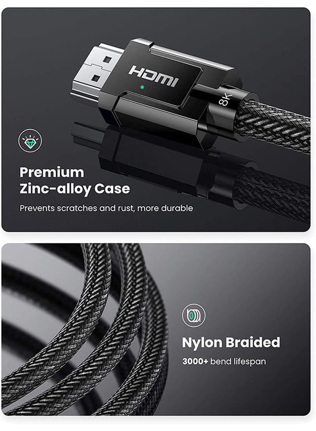 UGREEN HDMI Cable 8K 3M Ultra High-Speed Cord 48Gbps Support 8K@60Hz, 4K@120Hz, 3D, 7860x4320P UHD, HDR, eARC, HDCP 2.2 Compatible For MacBook Pro 2021/PS4/PS5, Sky Q Box-1M Black