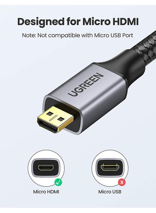 UGREEN Micro HDMI to HDMI Cable 1M 4K@60Hz Nylon Braided Male to Male Supports 3D Ethernet ARC Compatible with MacBook Pro 2021 Raspberry Pi 4 Zenbook MediaPad Black - SW1hZ2U6NTQ2NTk5