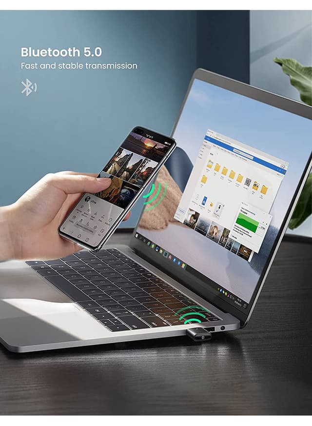 UGREEN USB Bluetooth Adapter 5.0 Transmitter Audio Receiver PC Desktop Laptop Computer Internet function Connected to Mobile Phone Wireless Headset Audio Mouse Keyboard Grey