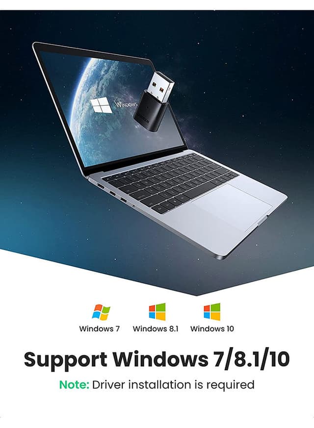 UGREEN USB Bluetooth Adapter 5.0 Transmitter Audio Receiver PC Desktop Laptop Computer Internet function Connected to Mobile Phone Wireless Headset Audio Mouse Keyboard Grey