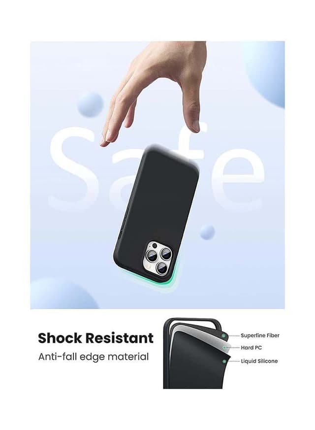 UGREEN Silicone Protective Case Compatible with iPhone 13 Pro 6.1 inch Soft Liquid Gel Rubber Cover Shockproof Bumper Anti-Scratch Anti-Fingerprint Anti-Drop Slim Thin Cover for iPhone 13 Pro Black Dark