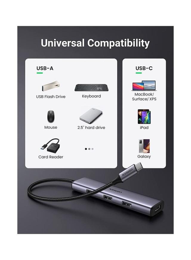 UGREEN USB C Hub 4-in-1 4 Ports USB 3.0 Adapter USB Dongle with Nylon Braided Cable High-Speed 5Gbps USB Splitter for MacBook Pro Air iPad Pro Dell iMac etc Silver - SW1hZ2U6NTQ1NzA5