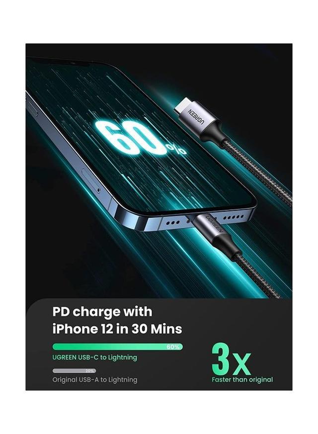 UGREEN iPhone Cable 3M [MFi Certified] USB C to Lightning Fast Charging Cord Braided Wire 18W Fast PD Charge for iPhone 13/12/11/XS/XR/Pro Max /Pro/Mini/SE/ ipad 9 Black