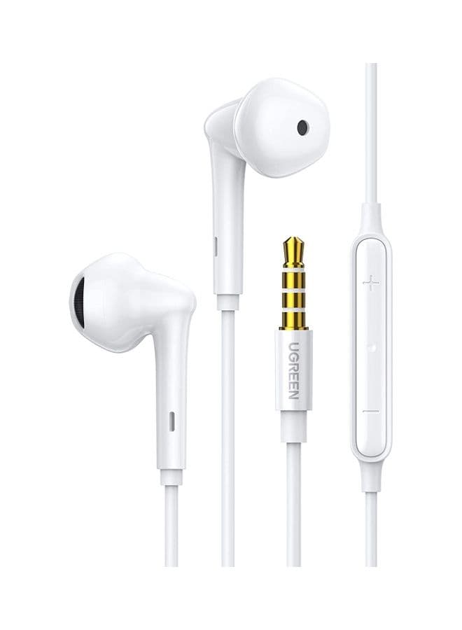 UGREEN 3.5MM Earphone with Microphone 1.2M Wired HiFi Stereo Sound Headphone In-Line Control Soft PVC for MacBook Pro 2021 MP4 MP3 iPhone 6s 6s Android smartphones White