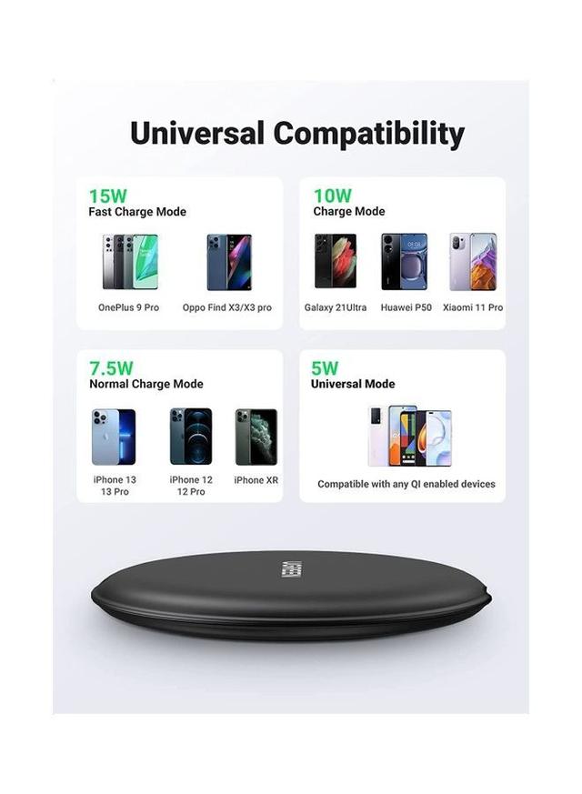 قاعدة شحن لاسلكي Qi بسرعة (15W) 15W Fast Qi Wireless Charging Pad Black