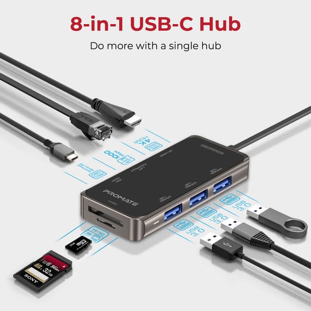 promate Ultra-Compact USB-C Hub with 100W Power Delivery
