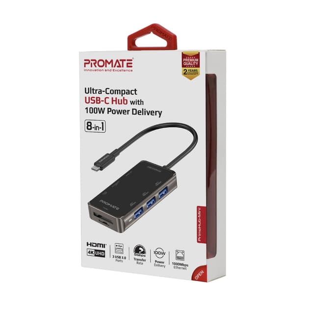 promate Ultra-Compact USB-C Hub with 100W Power Delivery