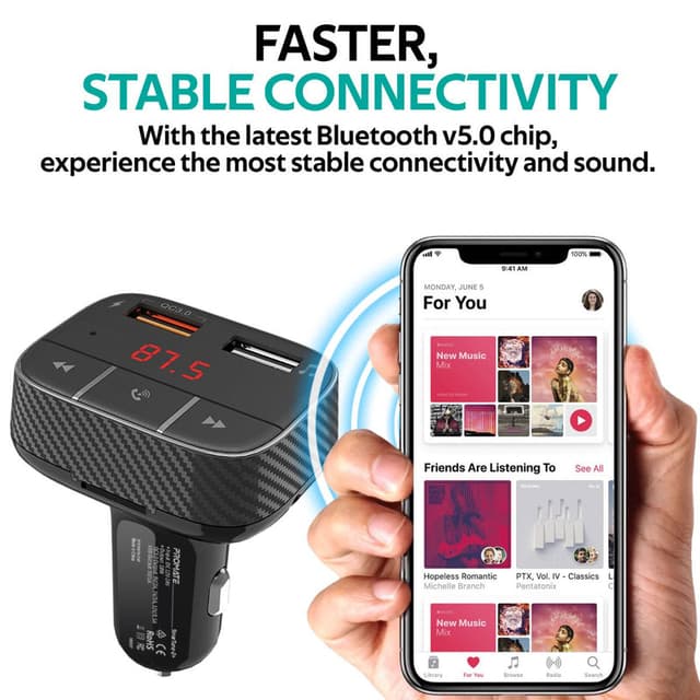 promate Car Wireless FM Modulator With Quick Charge 3.0 Port