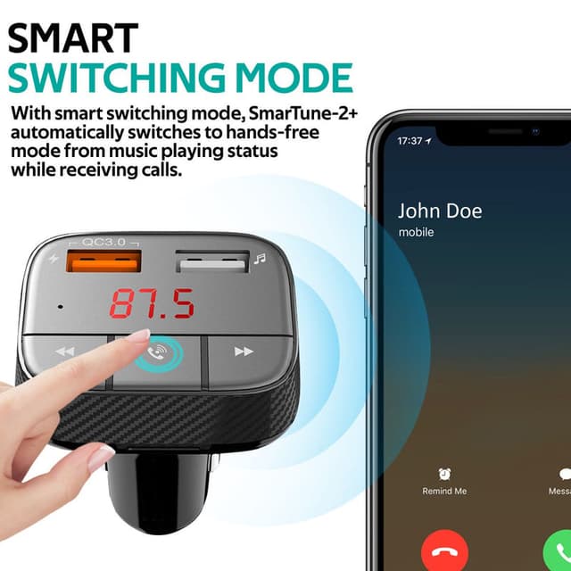 promate Car Wireless FM Modulator With Quick Charge 3.0 Port