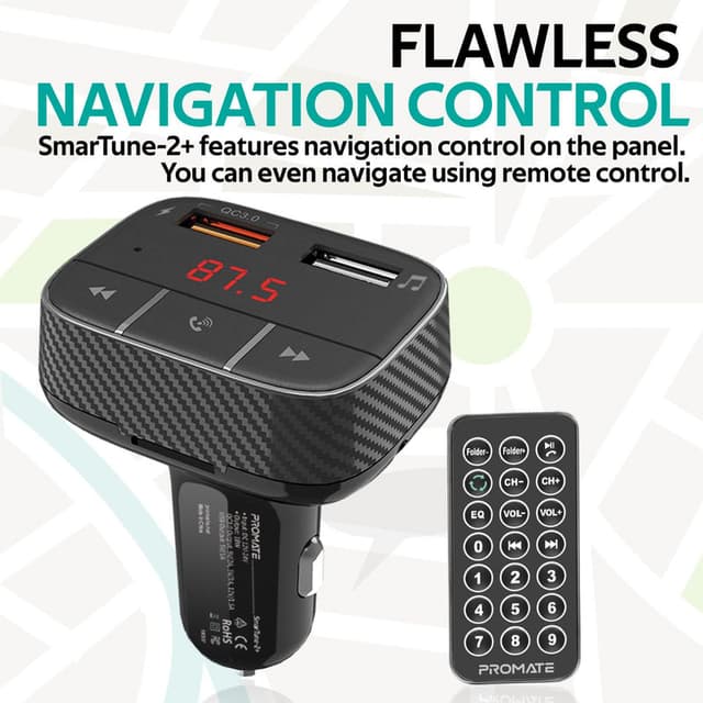 promate Car Wireless FM Modulator With Quick Charge 3.0 Port
