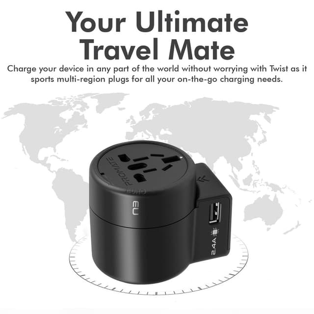 مقبس عالمي مع مدخلين USB A (12 واط)  PROMATE Universal Travel Adaptor - 205907