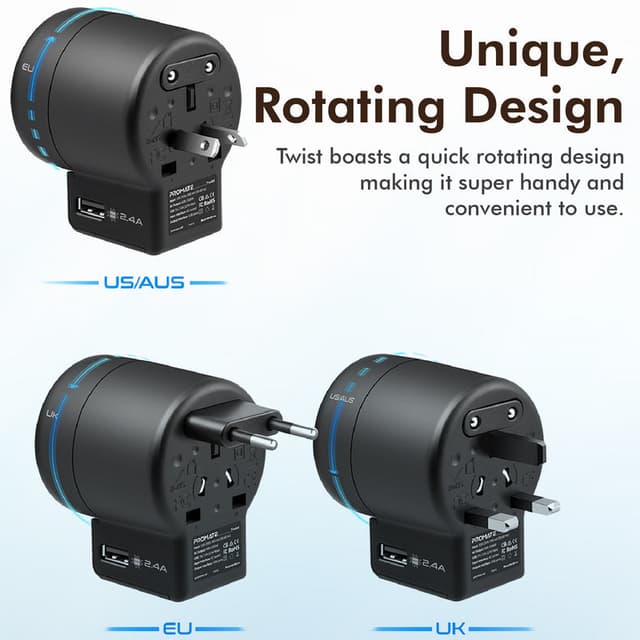 مقبس عالمي مع مدخلين USB A (12 واط)  PROMATE Universal Travel Adaptor - 205910