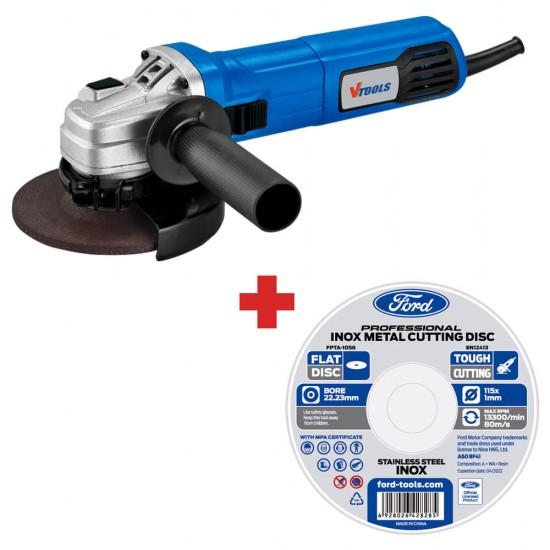 Vtools 600W 115mm Professional Angle Grinder + Free 10 Piece 115mm Stainless Steel