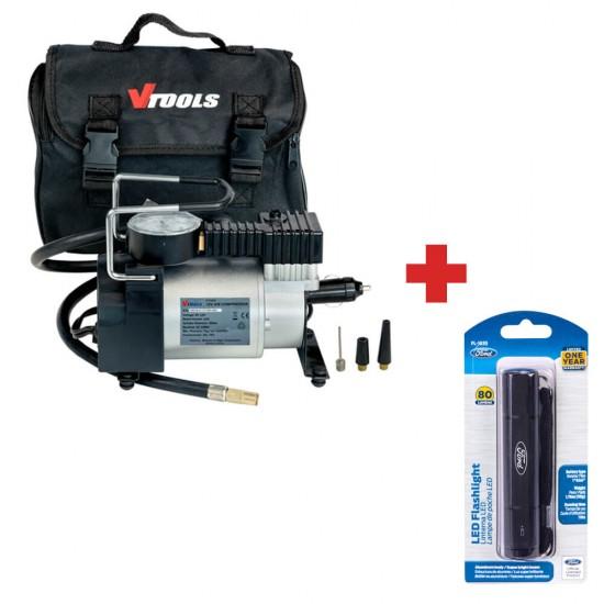 VTOOLS Portable Air Compressor + Free LED Flashlight