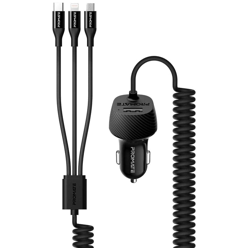 promate 3.4A Multi-Connect Universal Car Charger with USB Port