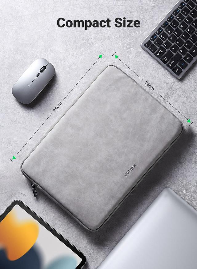 UGREEN Laptop Sleeve 13.3 Inch Compatible with MacBook Air 13 2021 2020 2019 PU Leather Case Water-Resistant Soft Padded Zipper Protective Briefcase-Gray