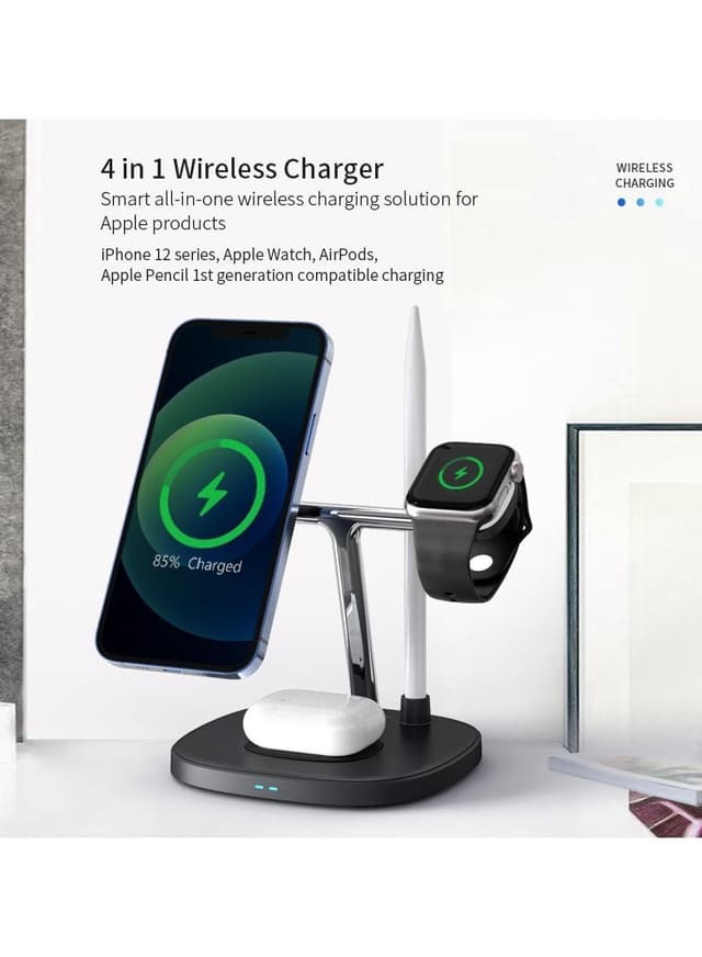 قاعدة شاحن ايفون لاسلكي 4 في 1 يسديو Yesido 4 in1 Wireless Charger Adapter
