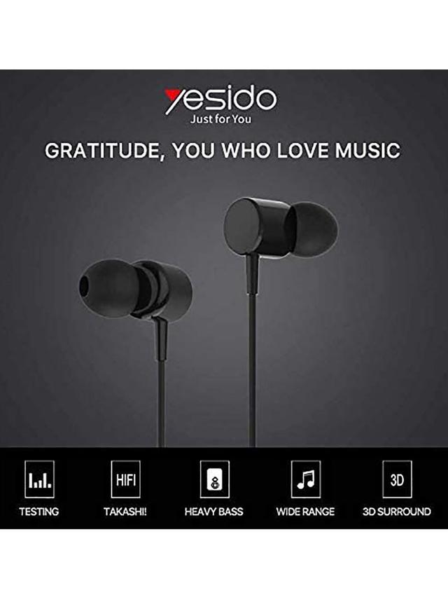 Yesido Wired Earphone In-Ear Extra Bass and Ergonomic Design Black - SW1hZ2U6NTQzNzQy