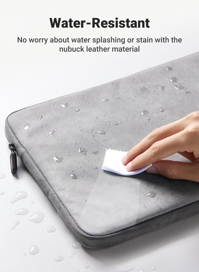 UGREEN Laptop Sleeve 13.3 Inch Compatible with MacBook Air 13 2021 2020 2019 PU Leather Case Water-Resistant Soft Padded Zipper Protective Briefcase-Gray