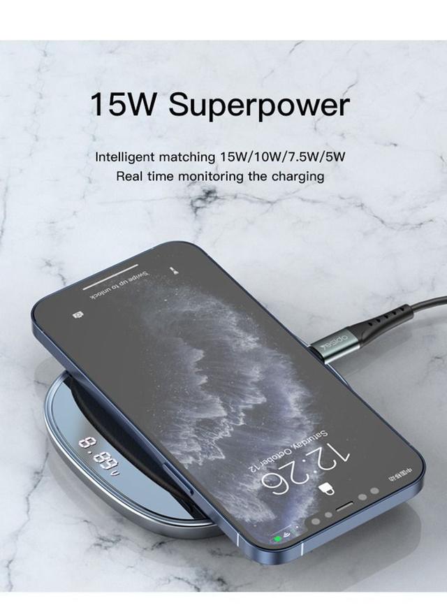 شاحن لاسلكي مكتبي مع شاشة رقمية بقدرة 15 وات | Yesido Digital LED Display Wireless Fast Charger