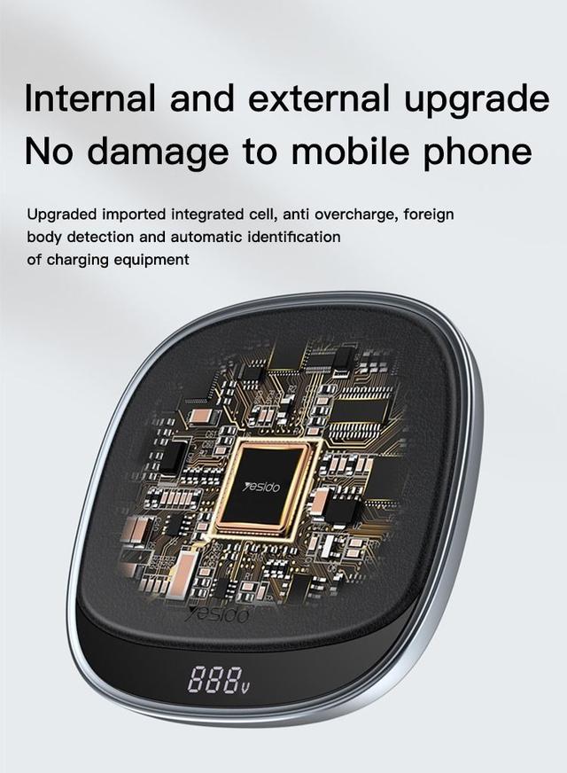شاحن لاسلكي مكتبي مع شاشة رقمية بقدرة 15 وات | Yesido Digital LED Display Wireless Fast Charger
