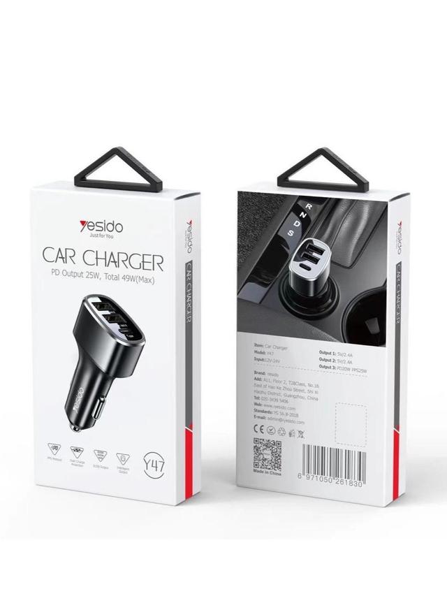 شاحن ولاعة سيارة سريع بثلاث منافذ | Yesido Fast Car USB Charger Adapter - SW1hZ2U6NTQ0Nzk3