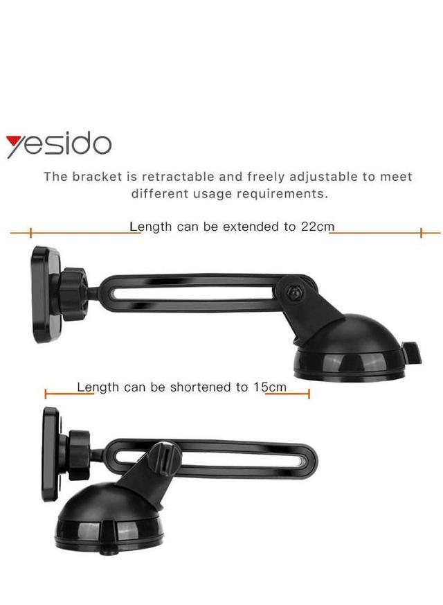 Yesido C39 Magnet Holder Free Rotaion Mobile Car Holder Black - SW1hZ2U6NTQyMjM4