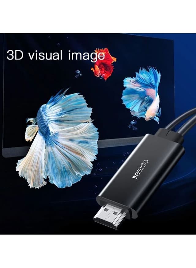 وصلة بروجكتر للجوال 1.8 متر أسود يسيدو  Yesido Black 1.8M USB-C To HDMI Adapter - 207037