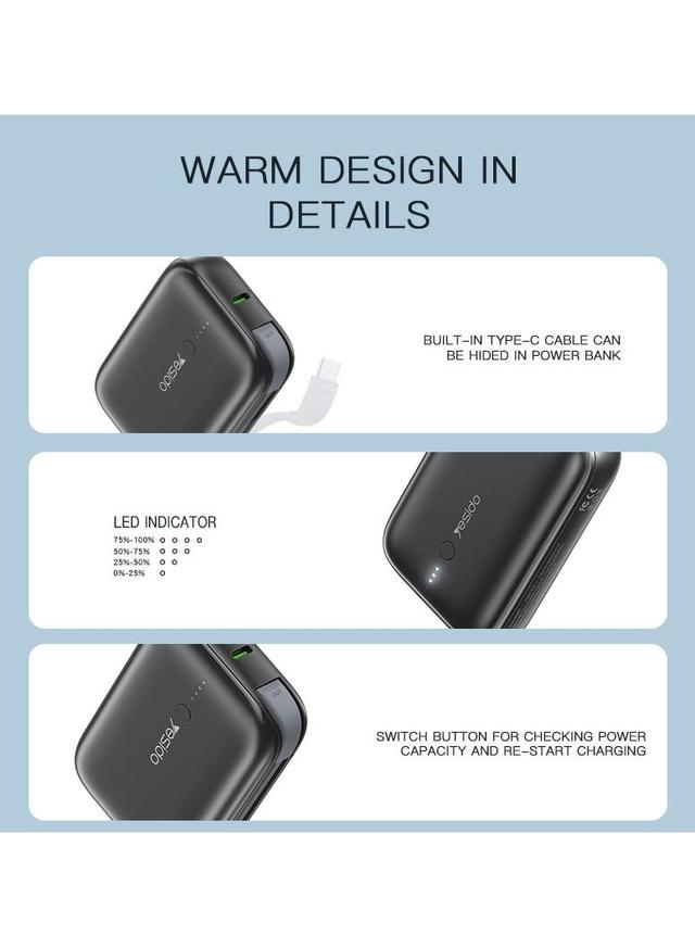 باور بانك 10000mAh أسود YP18 Supper Mini Powerbank - Yesido