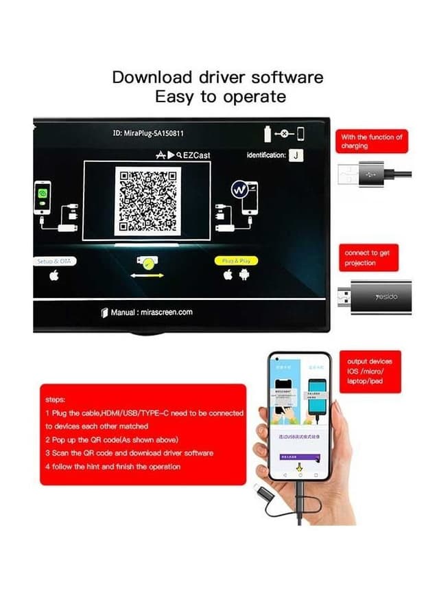 سلك اتش دي للجوال 3 في 1 بدقة 4K يسديو Yesido 3 In 1 HDMI Cable For Lightning & Micro & Type-C