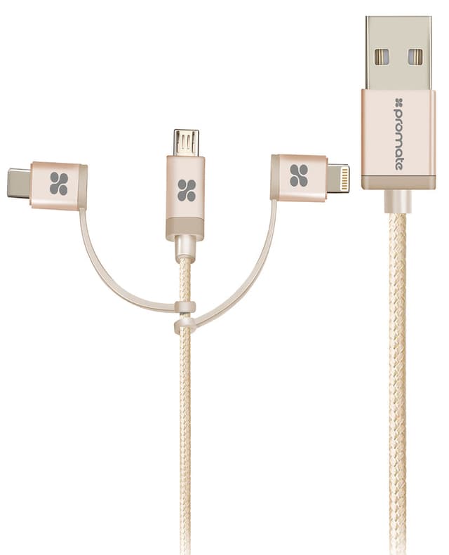 كيبل شحن متعدد الإستخدامات 3 في 1 - 1.2 متر   PROMATE Apple MFi Trio-ended Charge and Sync Cable