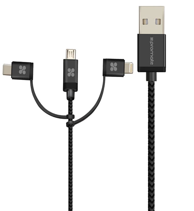 كيبل شحن متعدد الإستخدامات 3 في 1 - 1.2 متر   PROMATE Apple MFi Trio-ended Charge and Sync Cable