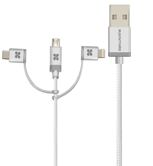 كيبل شحن متعدد الإستخدامات 3 في 1 - 1.2 متر   PROMATE Apple MFi Trio-ended Charge and Sync Cable