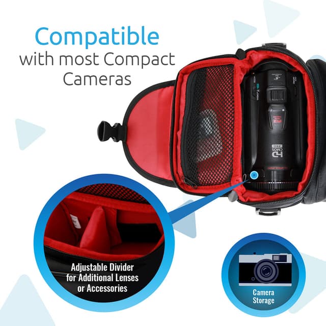 promate Compact Camera Case with Front Storage, Side Mesh Pocket and Shoulder Strap