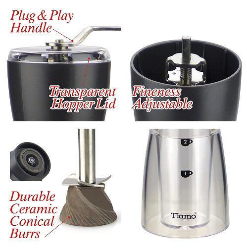 مطحنة قهوة يدوية 25gr أسود Manual Coffee Grinder - Tiamo