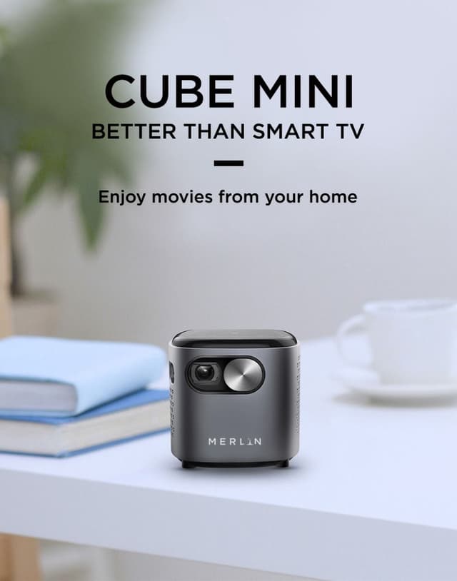 بروجكتر صغير لاسلكي للجوال محمول بالبطارية Merlin Cube HD Mini