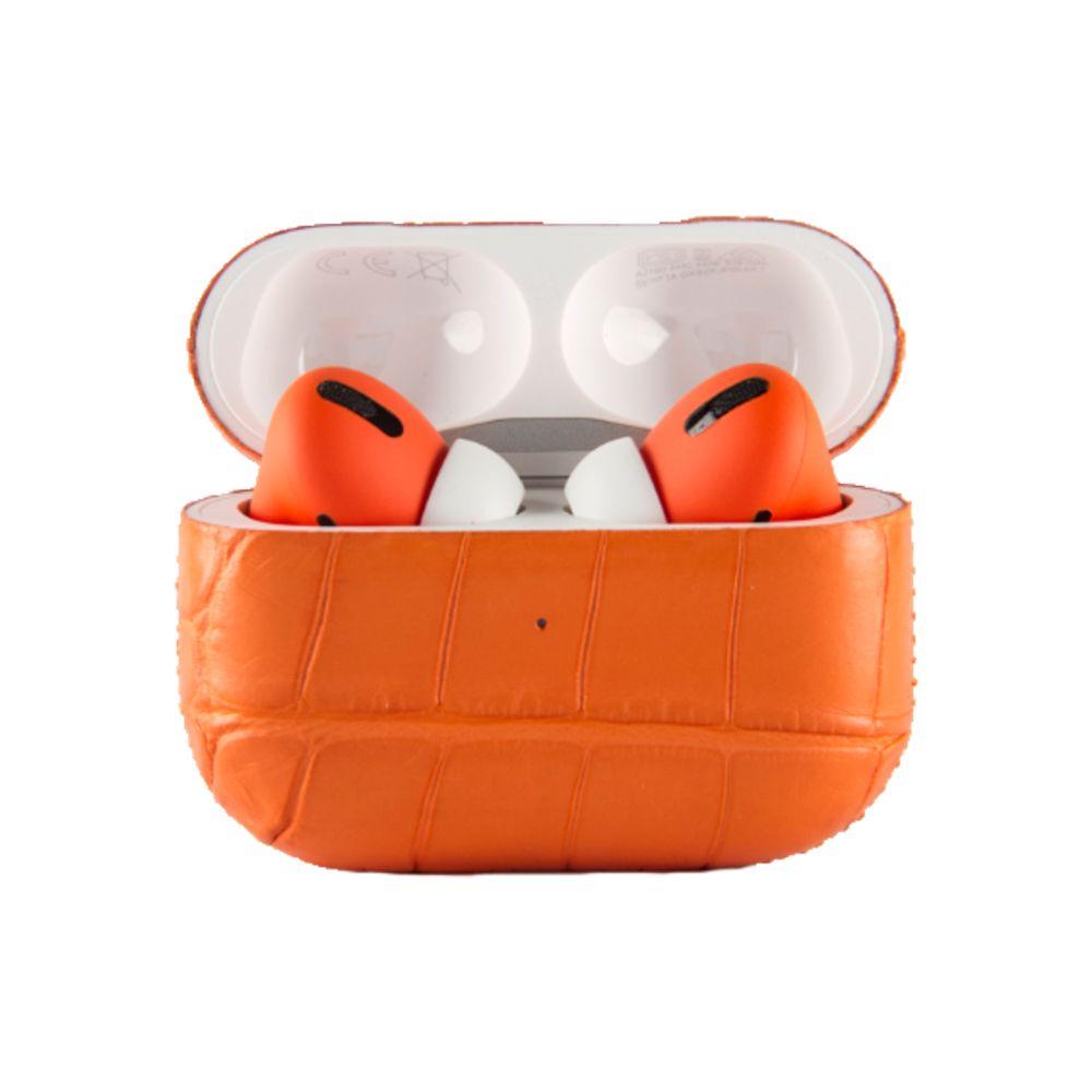 سماعات آبل ايربود برو - برتقالي Merlin Apple Airpods Pro Alligator Leather Orange