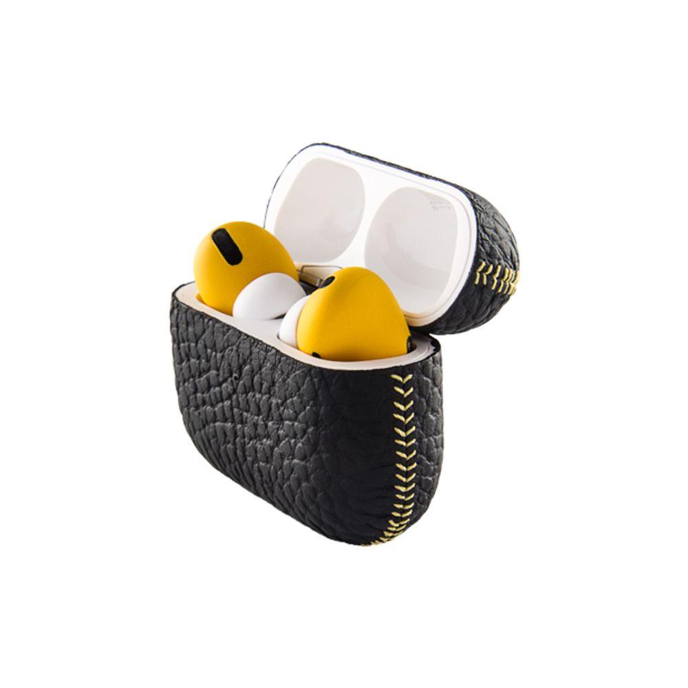 سماعات آبل ايربود برو - أسود و أصفر Merlin Apple Airpods Pro Leather Black with Yellow