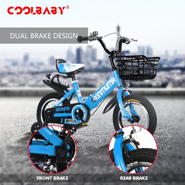 Cool Baby COOLBABY YL66 Kids Bike with Hand Brake and Basket for Ages 3-12 Years, 12/16 Inch Children Bikes Bicycles with Training Wheels and Fenders