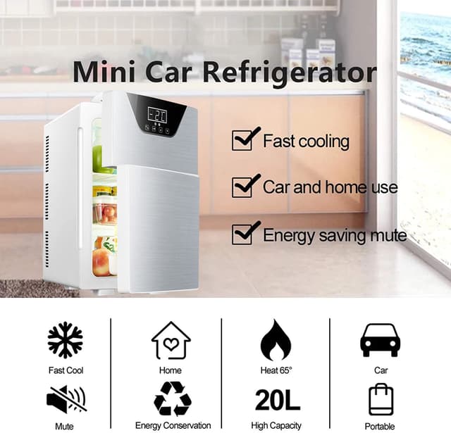 ثلاجة صغيرة لغرفة النوم 20 لتر مع شاحن سيارة وبابين COOLBABY CZBX21 Dual-Door Mini Fridge with Adjustable Temperature Control